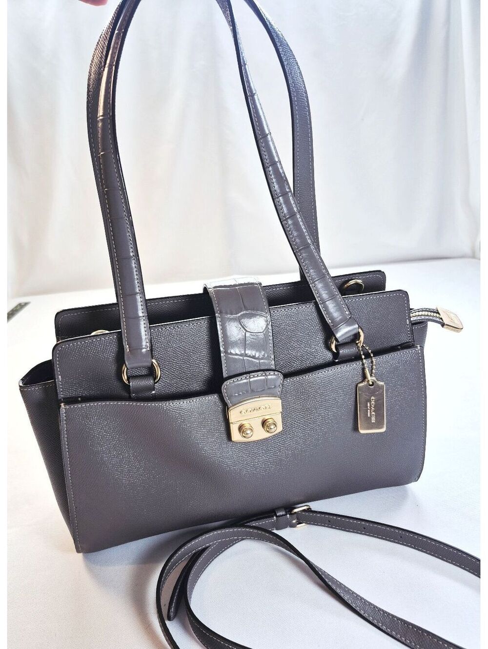 Coach Avary Carry-all in grey leather, croc strap, gold